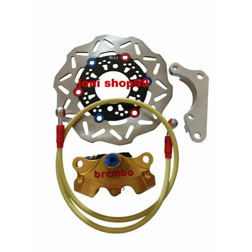 paket hemat 4 in1 kaliper kanan Brembo 2piston full cnc + piringan 01 hitam ukuran standar 190mm + b