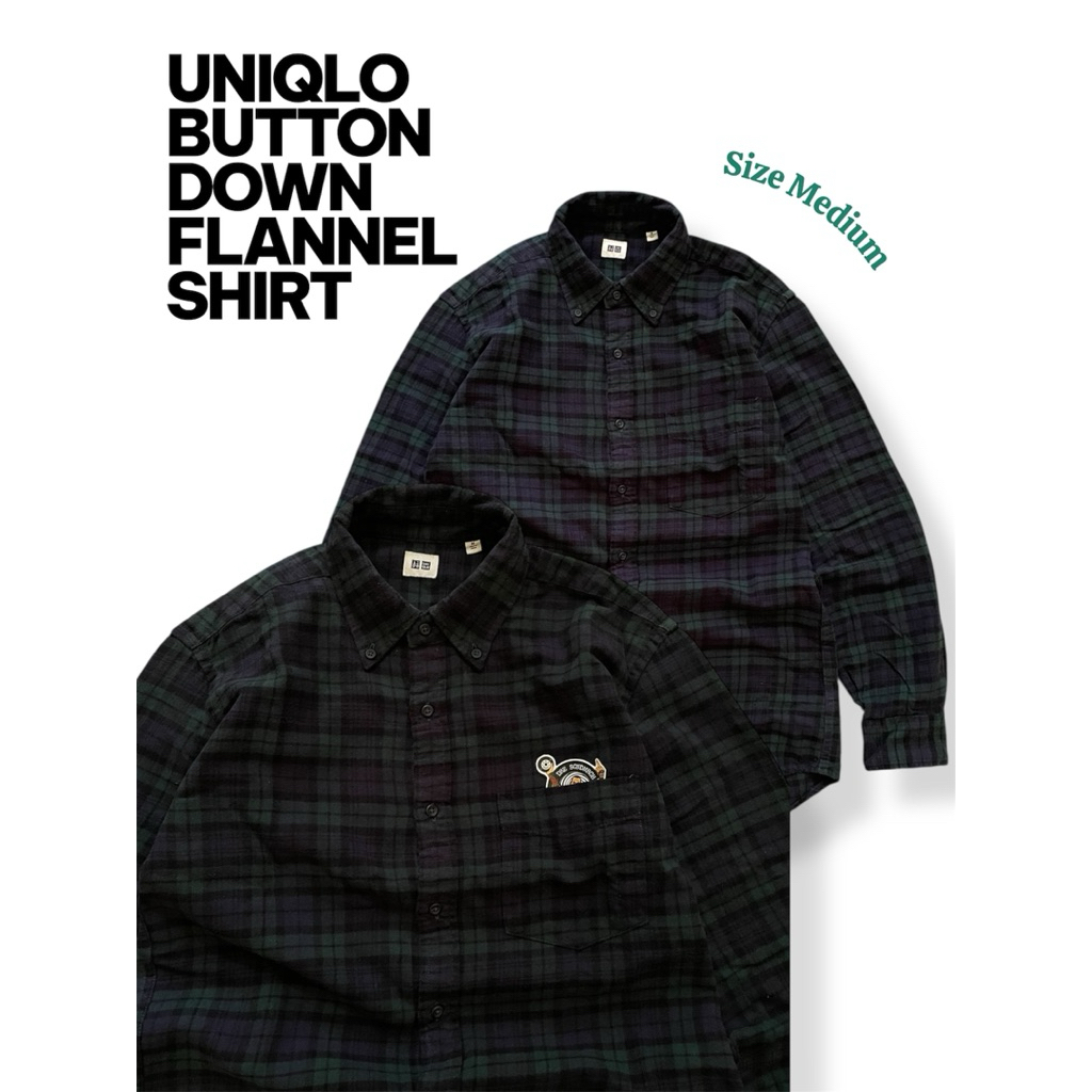 Kemeja panjang flannel Uniqlo button down size M Second Original