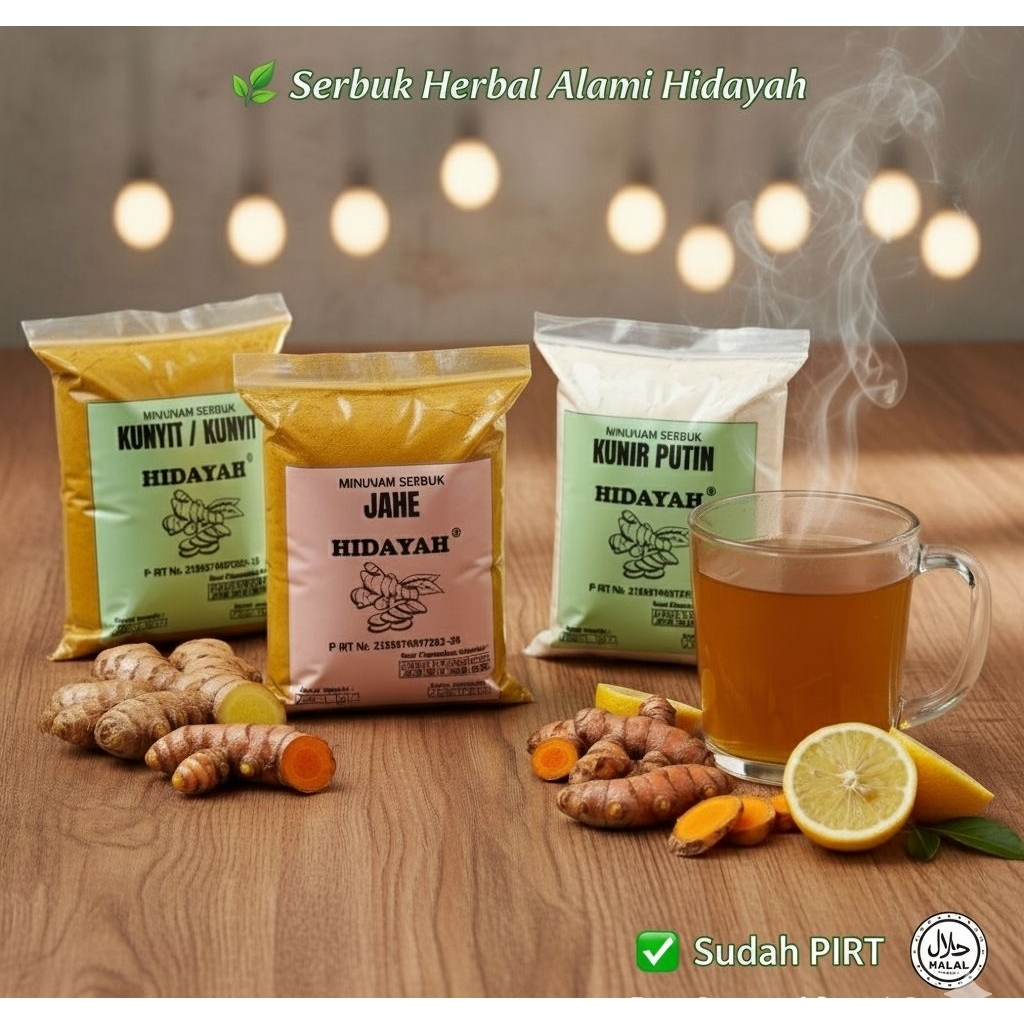 Hidayah Minuman Serbuk Herbal Kunir Putih, Jahe, Kunyit, Temulawak - 100% Rimpang Asli