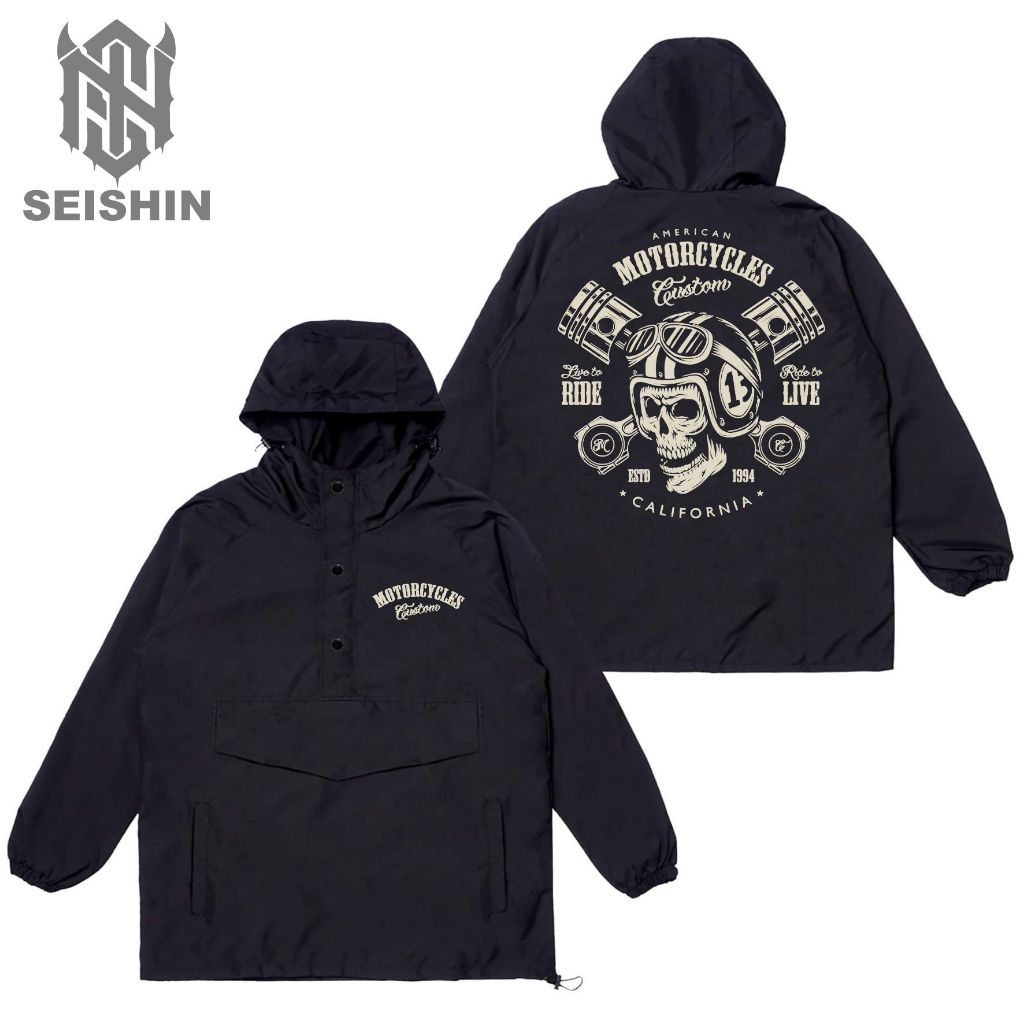Seishin jacket Cougle Motorcycles custom california jacket parasut Bersablon bahan taslan waterproof