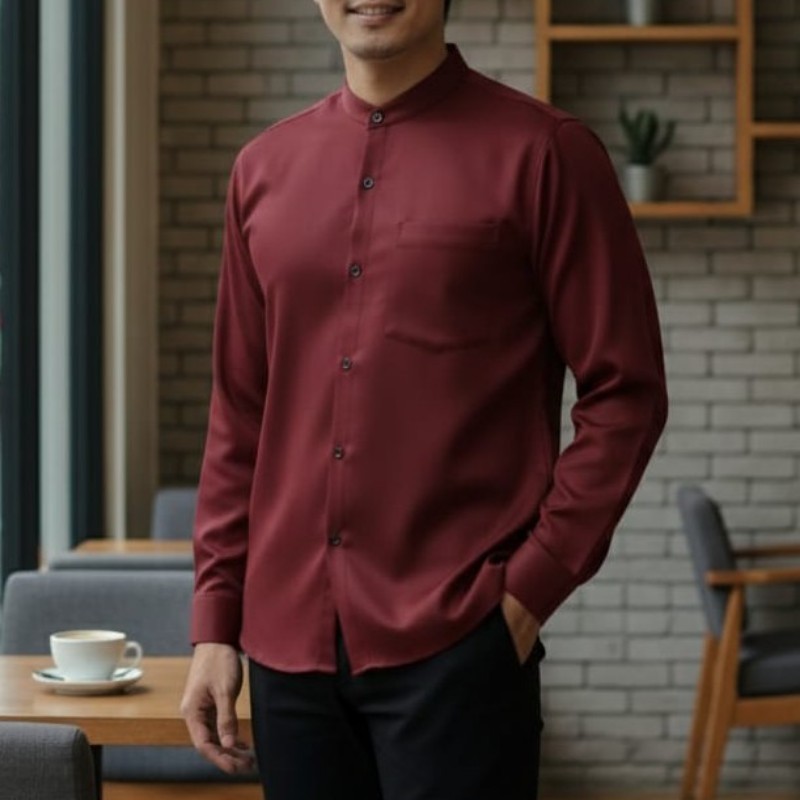 Kemeja Lengan Panjang Kerah Shanghai Pria