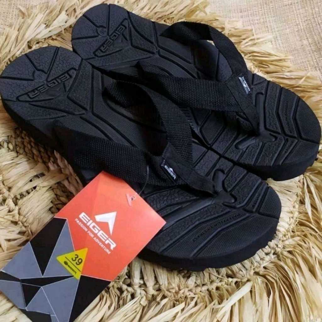 Eiger001 Original Sandal Mustang Japit Gunung Karet Hitam Pria Wanita