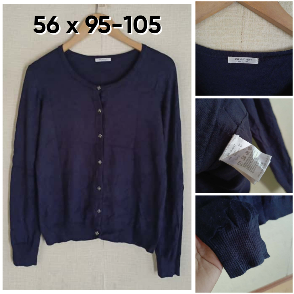 Cardigan Glacier Navy O Neck Size L Wanita Knit Cardi OB711