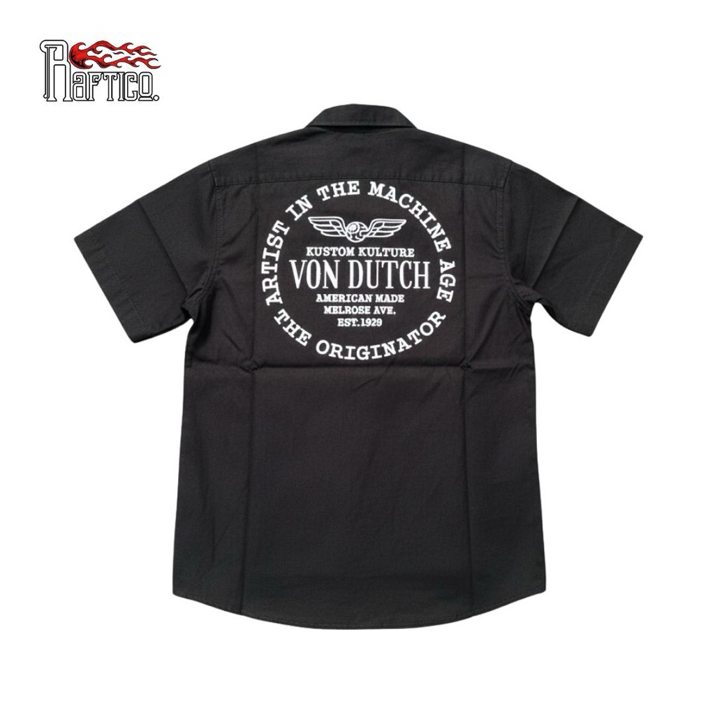 Kemeja Katun Hitam Pria Full Bordir - VonDutch Workshirt Original Store