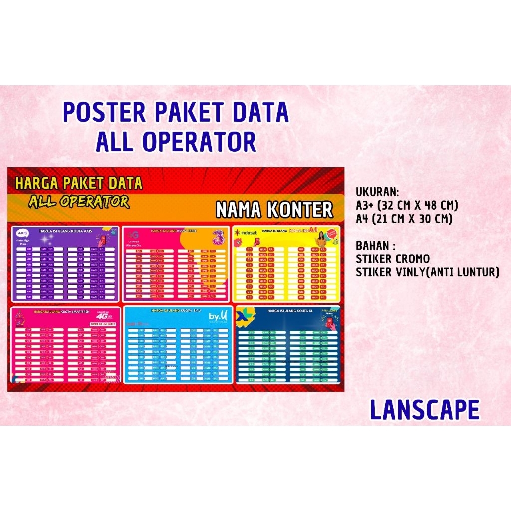 STIKER KONTER / POSTER PRICELIST PAKET DATA ALL OPERATOR STIKER VYNL AWET MURAH