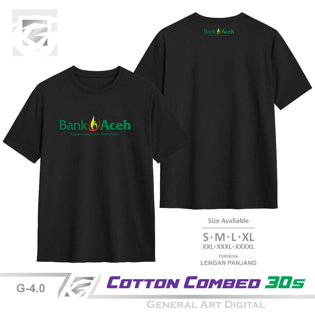 Baju Kaos Bank Aceh T-Shirt Pria Wanita Premium 100% Katun Combed