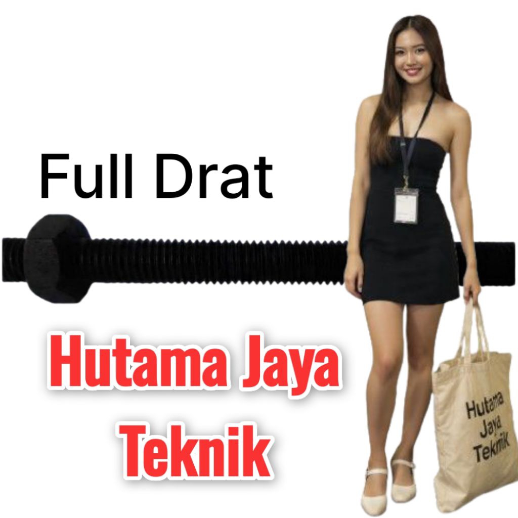 Baut Mur Baja Full Drat M 10 panjang 150 mm Drat 1.50 Kasar Kepala 17