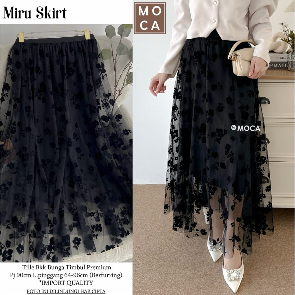 COD= NO CANCEL• Miru Skirt by Moca• Rok Tile Hitam Motif Bunga Best Seller