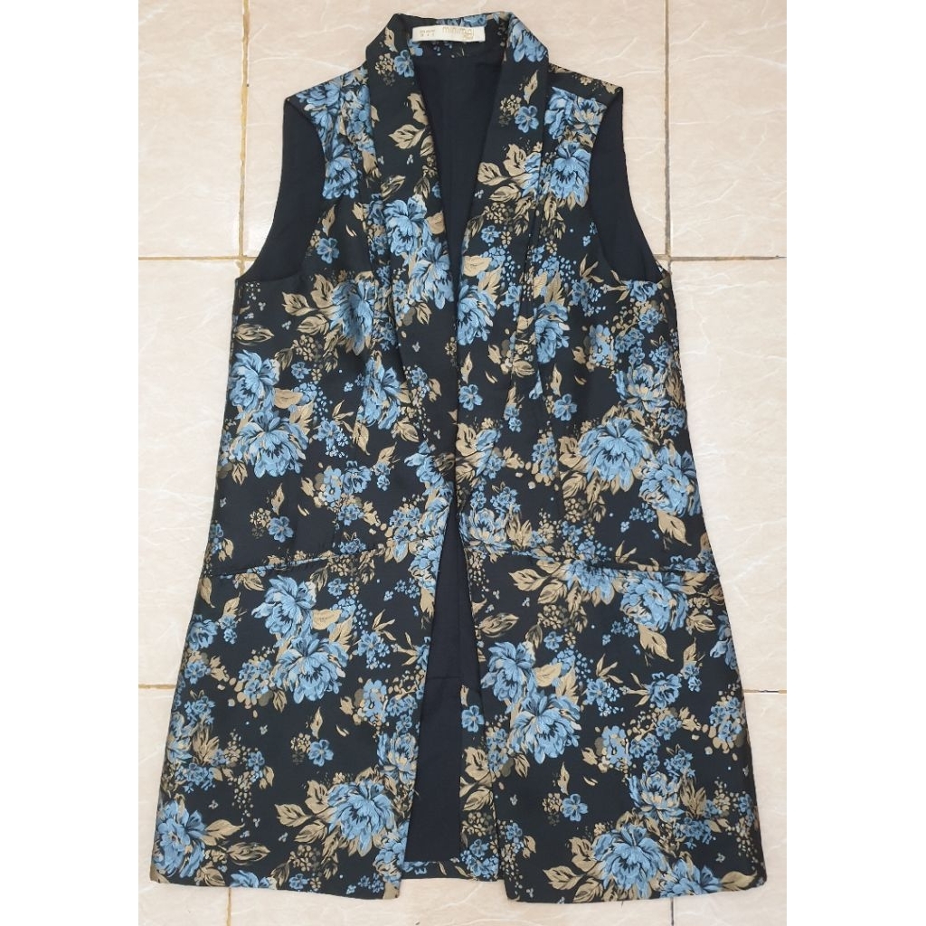 Preloved Blazer Vest Outer Tanpa Lengan Wanita Cewek Minimal Motif Bunga
