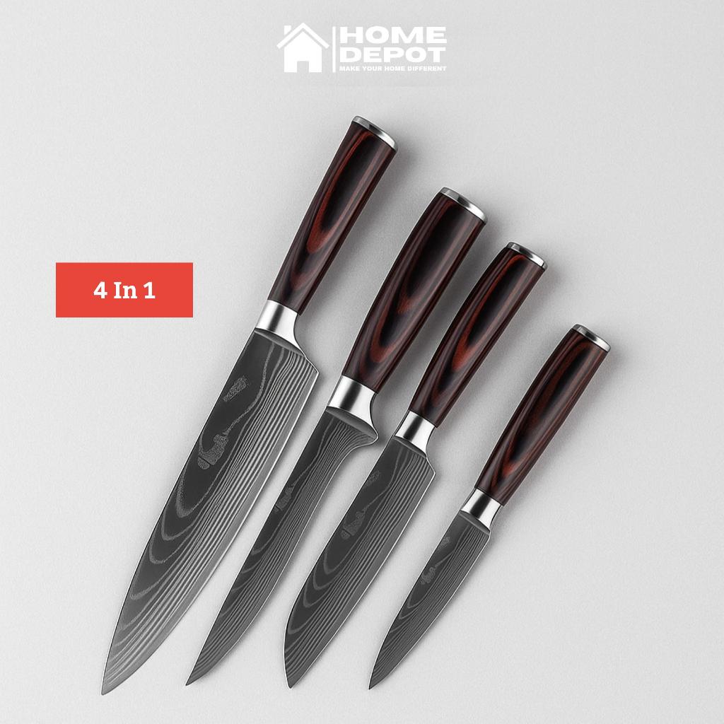 Pisau Dapur Jepang Set Baja Stainless Premium Damascus Pattern 4 Pcs