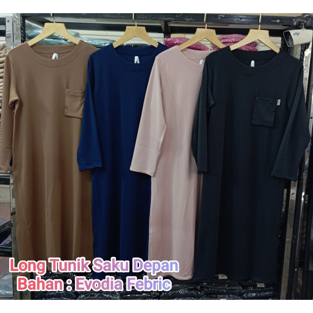 Tunik Saku Depan Long Tunik Pakaian Wanita Evodia Febric