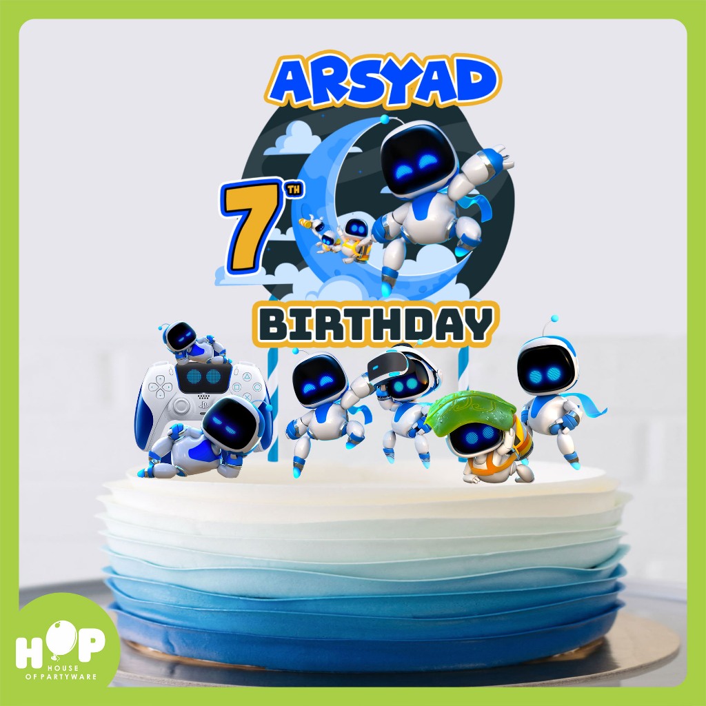 Cake Topper / Hang Tag Robot Astronout + Custom Nama / Hiasan Kue Ulang Tahun Robot Astronot Luar An