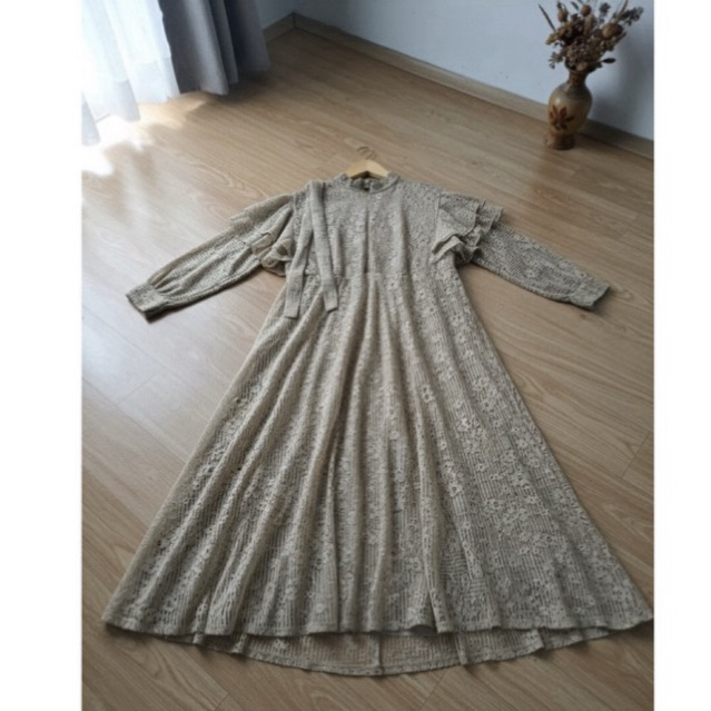 Gamis Brukat Hijau Sage Vintage Dress Maxi Dress Brukat Dress Gamis Vintage Full Furing Gamis Pesta 