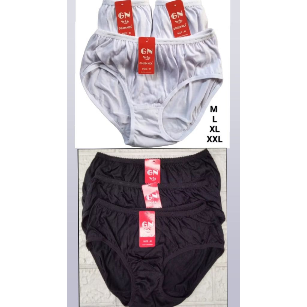 Celana Dalam wanita isi 6pcs/12pcs Bahan katun Mrek golden nick khusus warna hitam, putih UK M L XL 