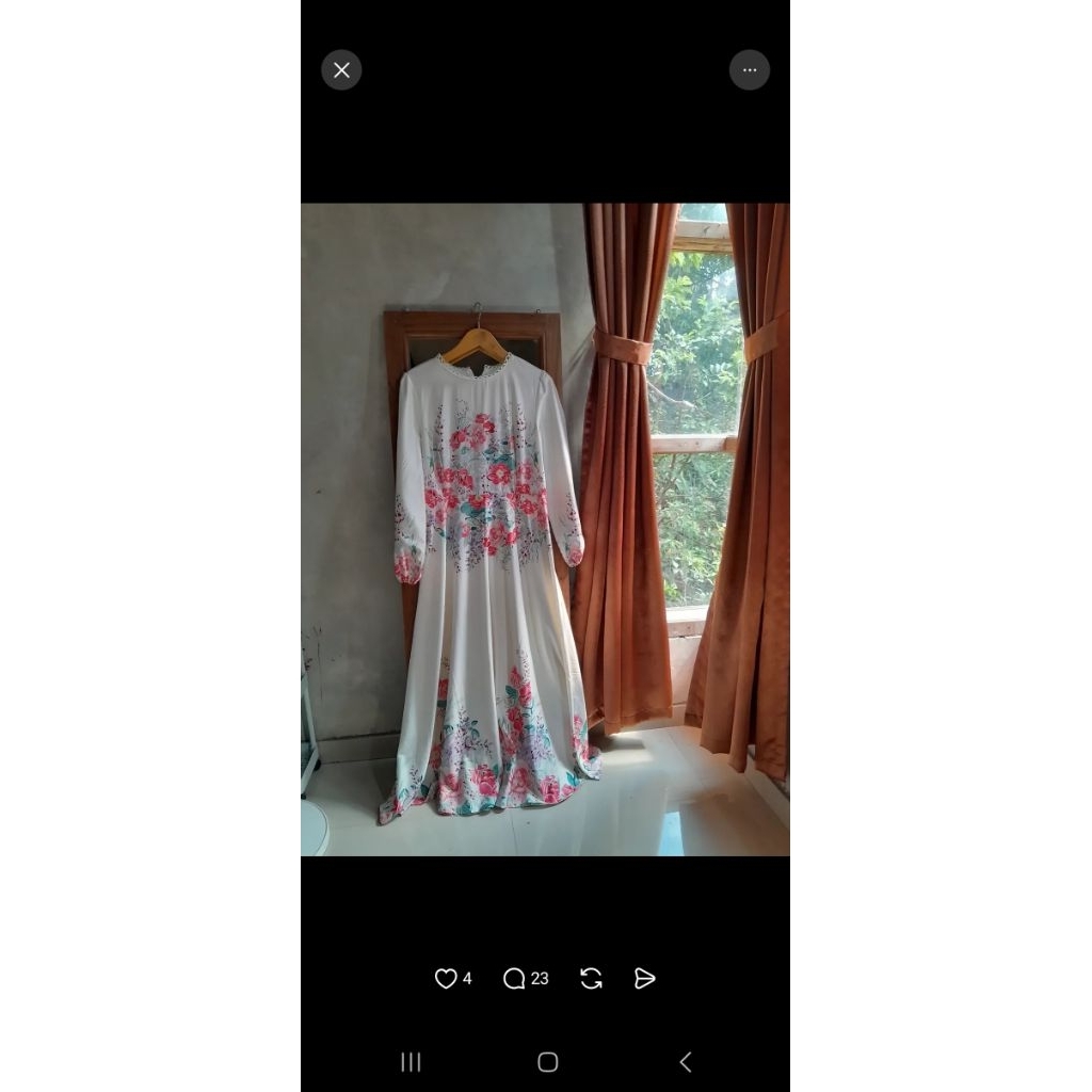 gamis putih motif bunga model payung