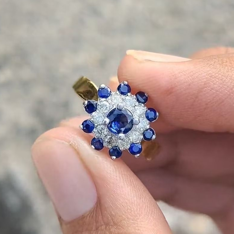 Cincin Blue safir dan Berlian asli cantik dan elegan untuk wanita (code TN2830)