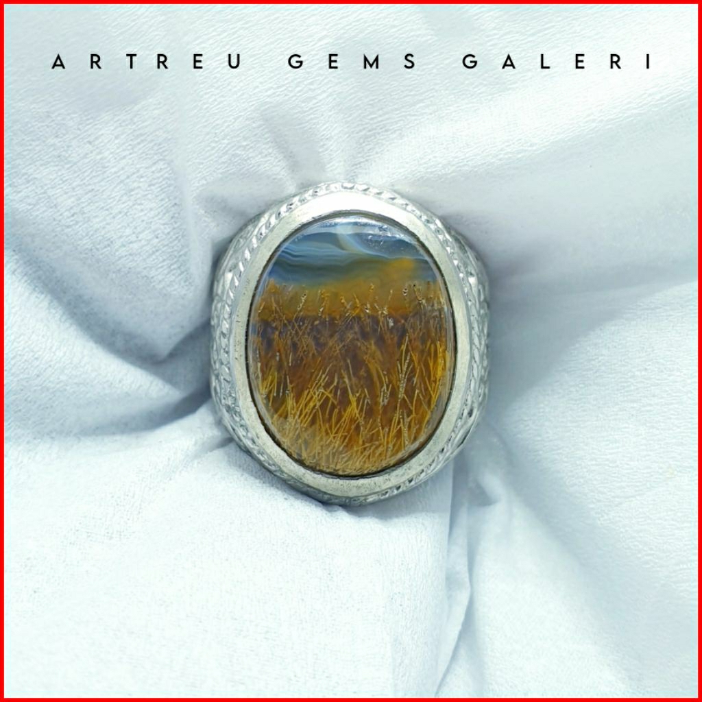 Batu Cendana Serat Emas Unik | COD Bisa | Cincin Batu Akik Ring 5-10