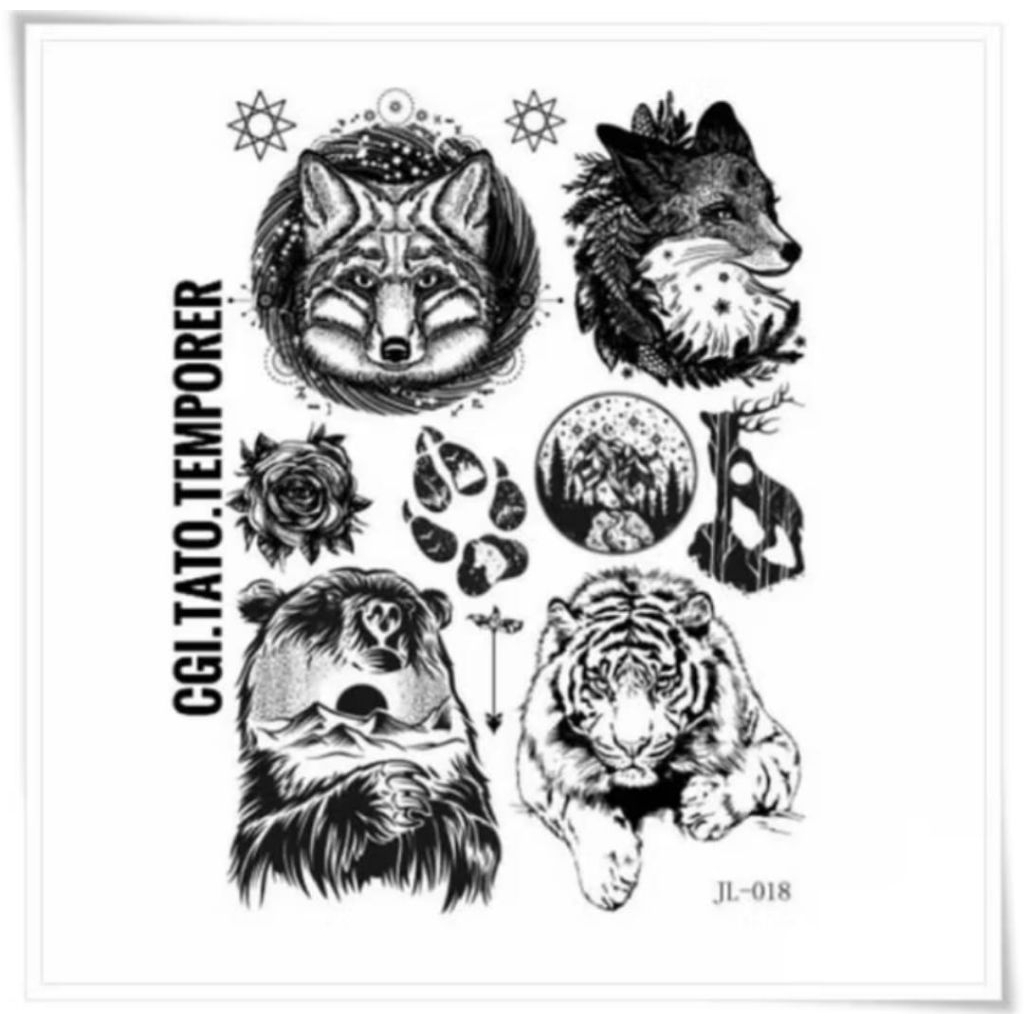 COD | Tatto temporer JL 018 HEWAN MIX SIZE 21x15 tatto temporary stiker tatto temporary tubuh tangan
