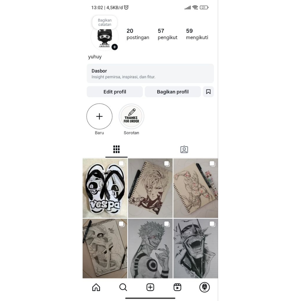 PRIORDER SKETSA WAJAH/ANIME DLL UKURAN A5-A4