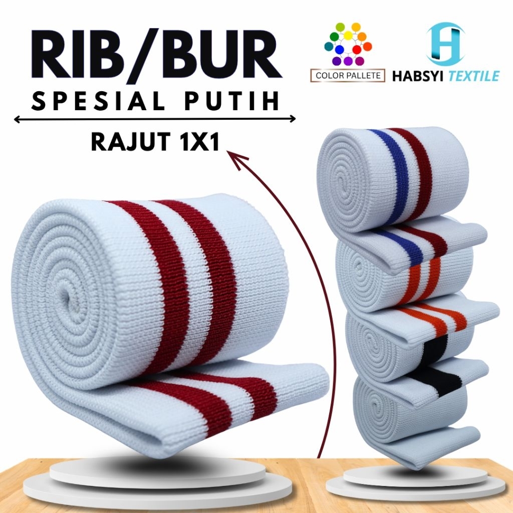 Kain Rib/Bur Jaket Rajut 1x1 Warna Putih Lengkap Jaket Varsity, Bomber, Riding, Outdoor Premium Casu