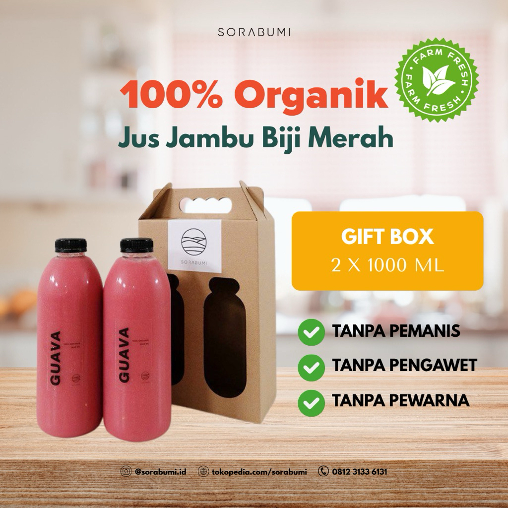 [1000 ml] Box isi 2 Botol Jus Jambu Batu Merah Organik Guava Juice Sorabumi