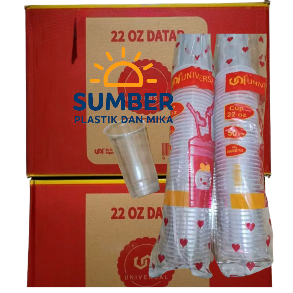 [ 1 KARTON/DUS 1000PCS ] GELAS PLASTIK 22OZ DATAR UNIVERSAL / GELAS DATAR 22 OZ / MEREK UNIVERSAL