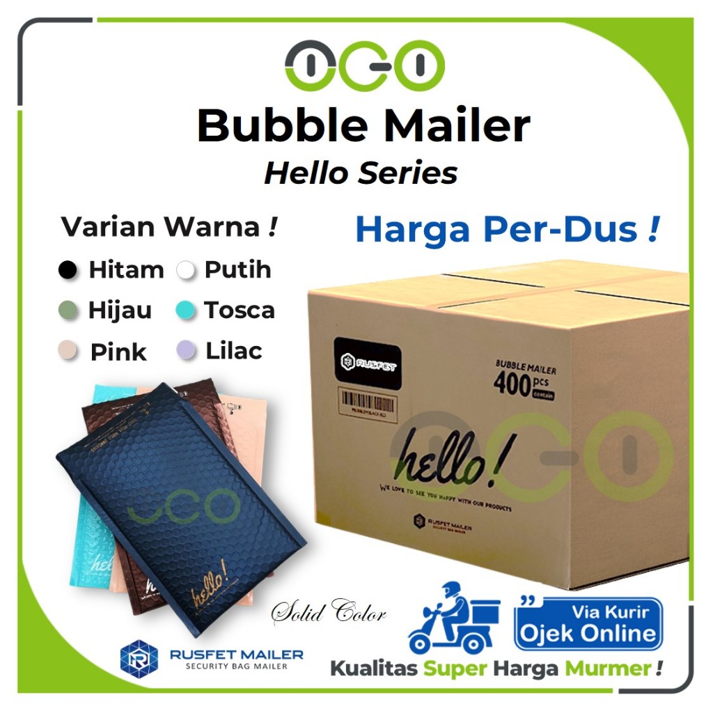 Amplop Bubble Mailer HARGA PER-DUS Rusfet Hello Series / Security Bag Mailer Solid Color [INSTANT]