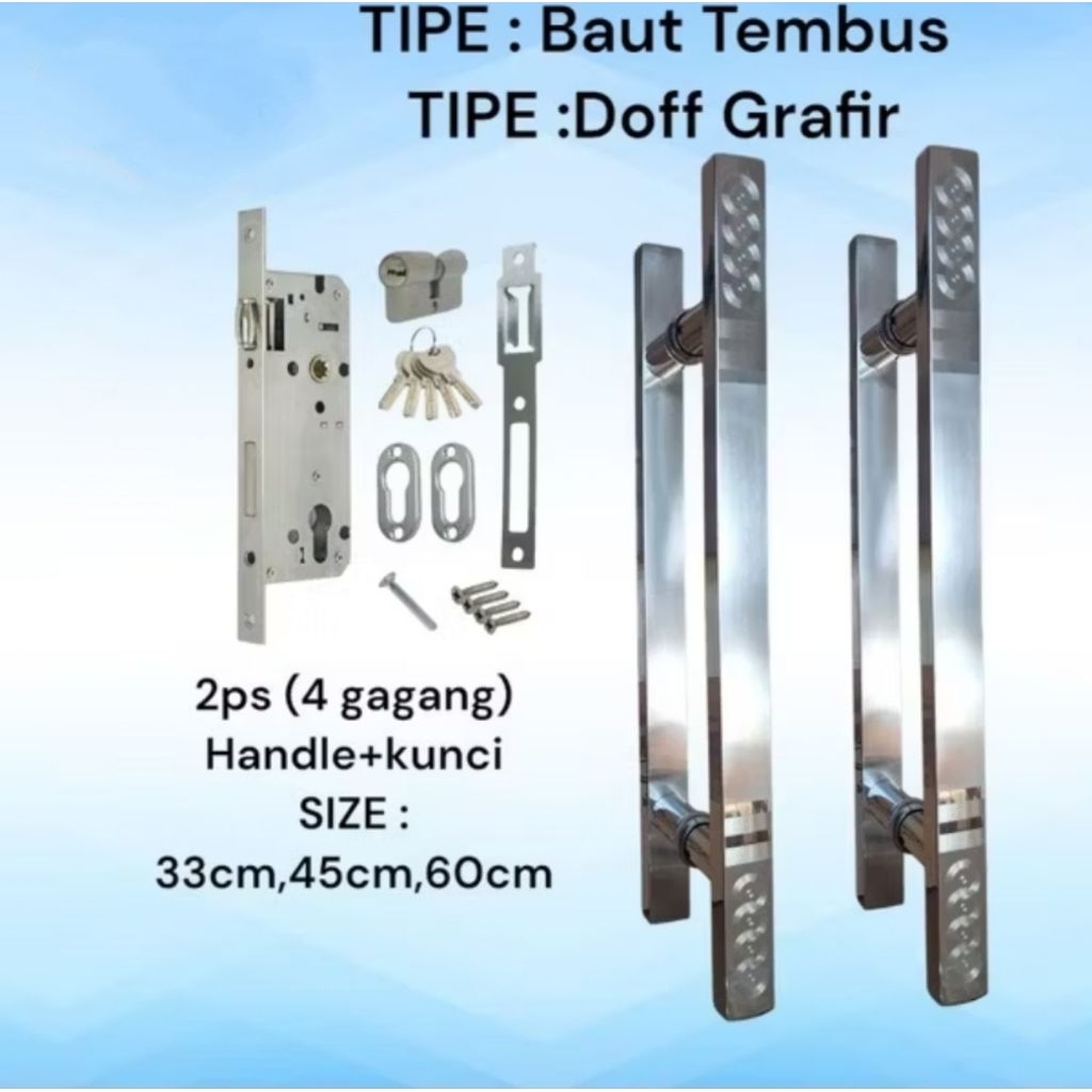 Handle pintu rumah baut Tembus 4pcs + kunci stainless 60cm Gagang pintu rumah baut tembus Tarikan pi
