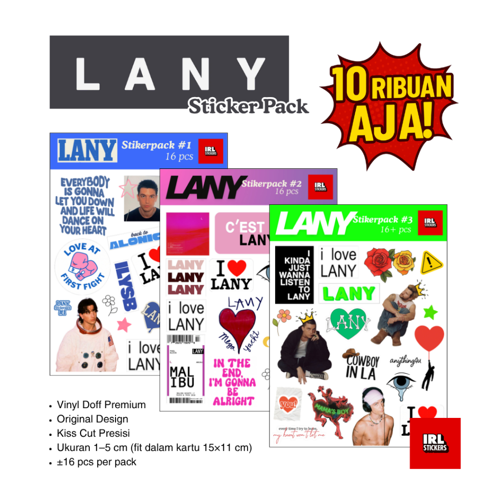 LANY Sticker Pack - Sticker Vinyl Doff Aesthetic Premium, 16 pcs Kiss Cut Presisi