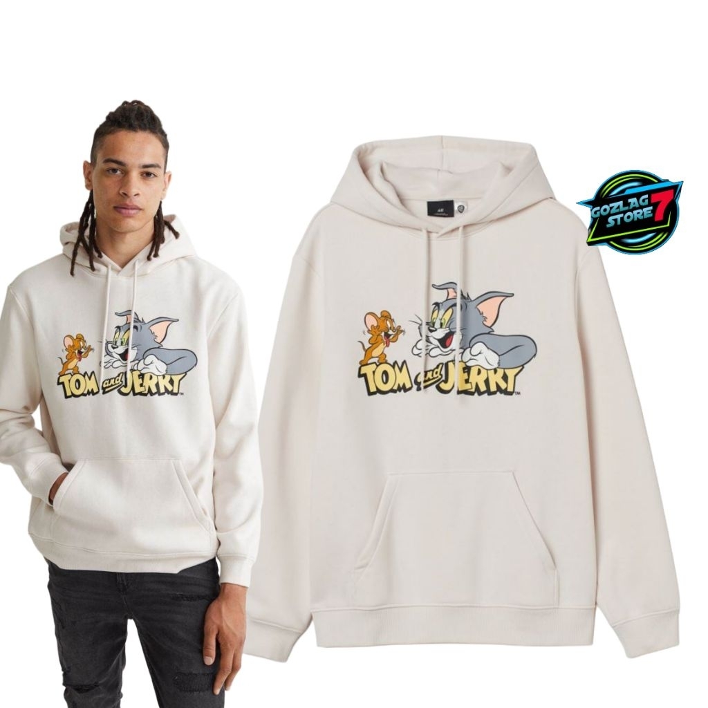 Hoodie HM Tom And Jerry Cream Hoodie Pria Hoodie Yunisex
