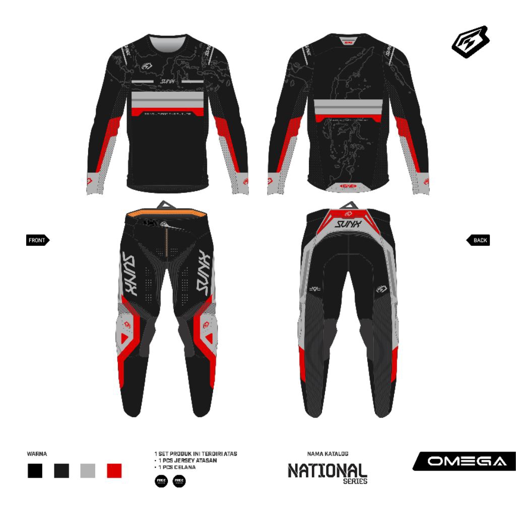GEARSET TYPE OMEGA NATIONAL SERIES / JERSEY SET TRAIL TRABAS MOTOCROSS SVNX