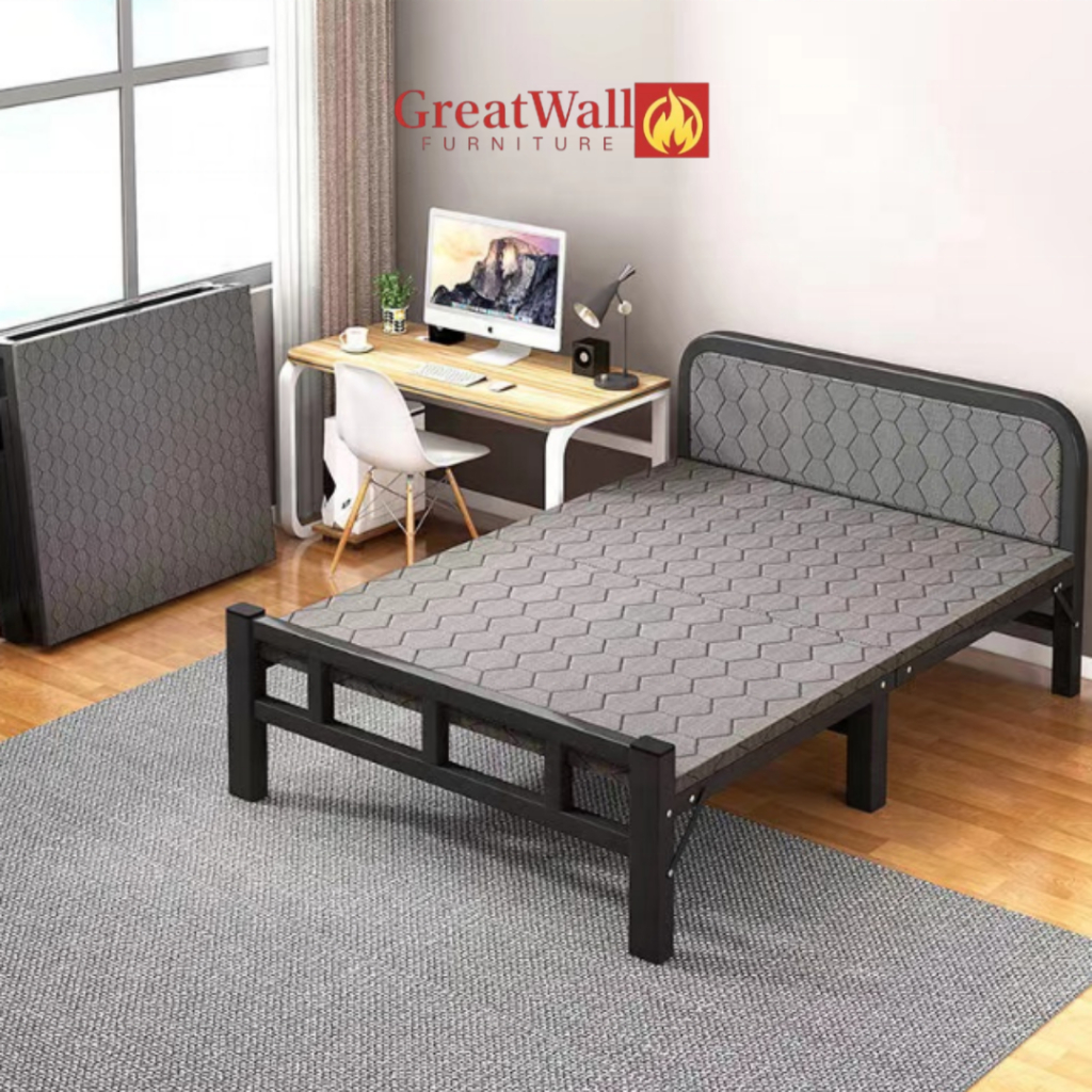 Ranjang Besi Lipat Portable Nyaman Kuat Minimalis Tempat Tidur Single Rangka Besi Kokoh