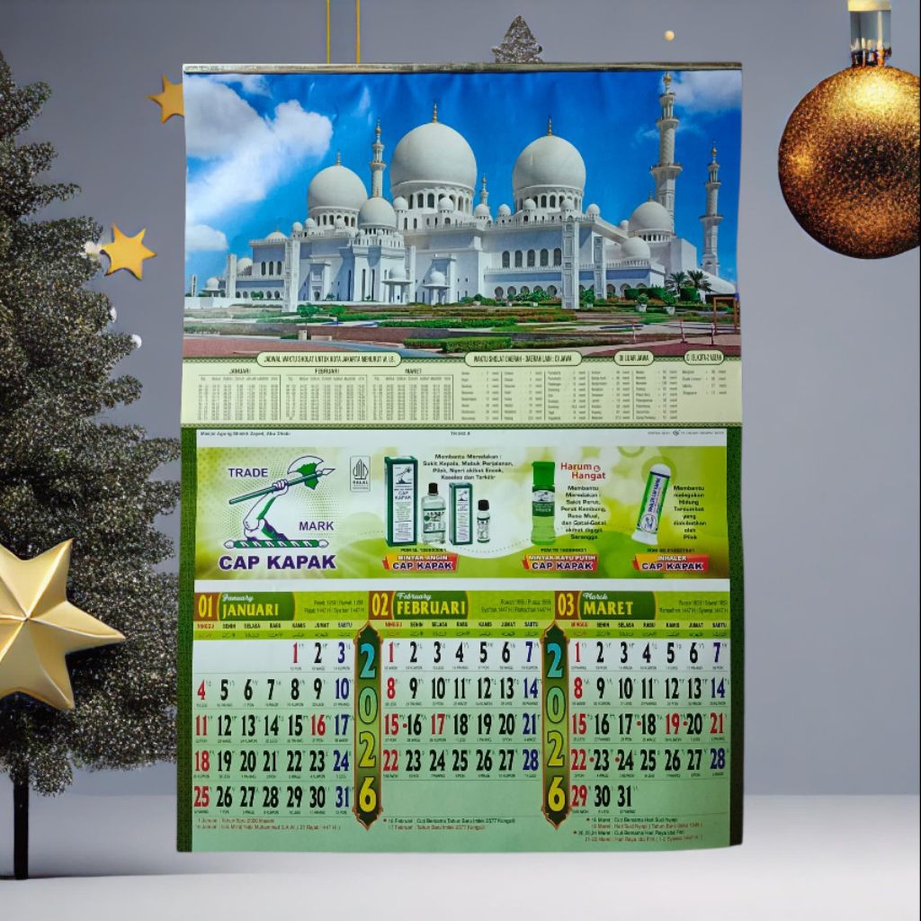 Kalender / Tanggalan Tahun 2026 3 Bulanan Iklan