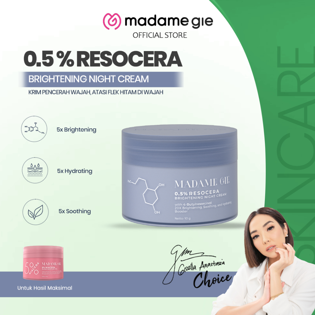 MADAME GIE ResoCera - Brightening Night Cream | Krim Malam Pencerah Wajah | Atasi Flek Hitam di Waja