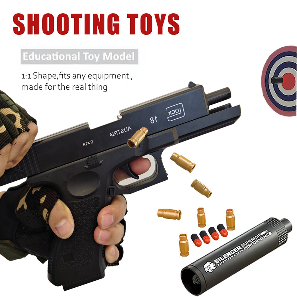 -IKIAELO- Pistol Glock Pistol Peluru Karet Pistol mainan anak laki-laki dengan peluru mainan Glock