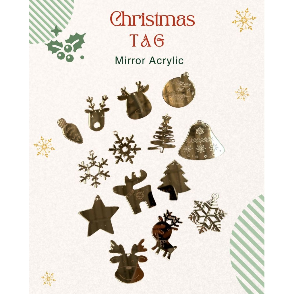 Hang Tag Natal Hampers atau Gantungan Pohon Natal Premium Miror Acrylic