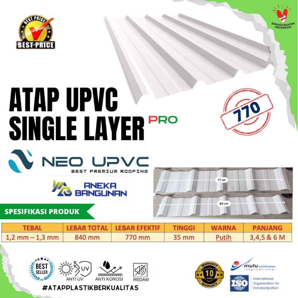 Atap UPVC Single Layer Murah (Bukan Alderon) / Atap UPVC 1 Layer