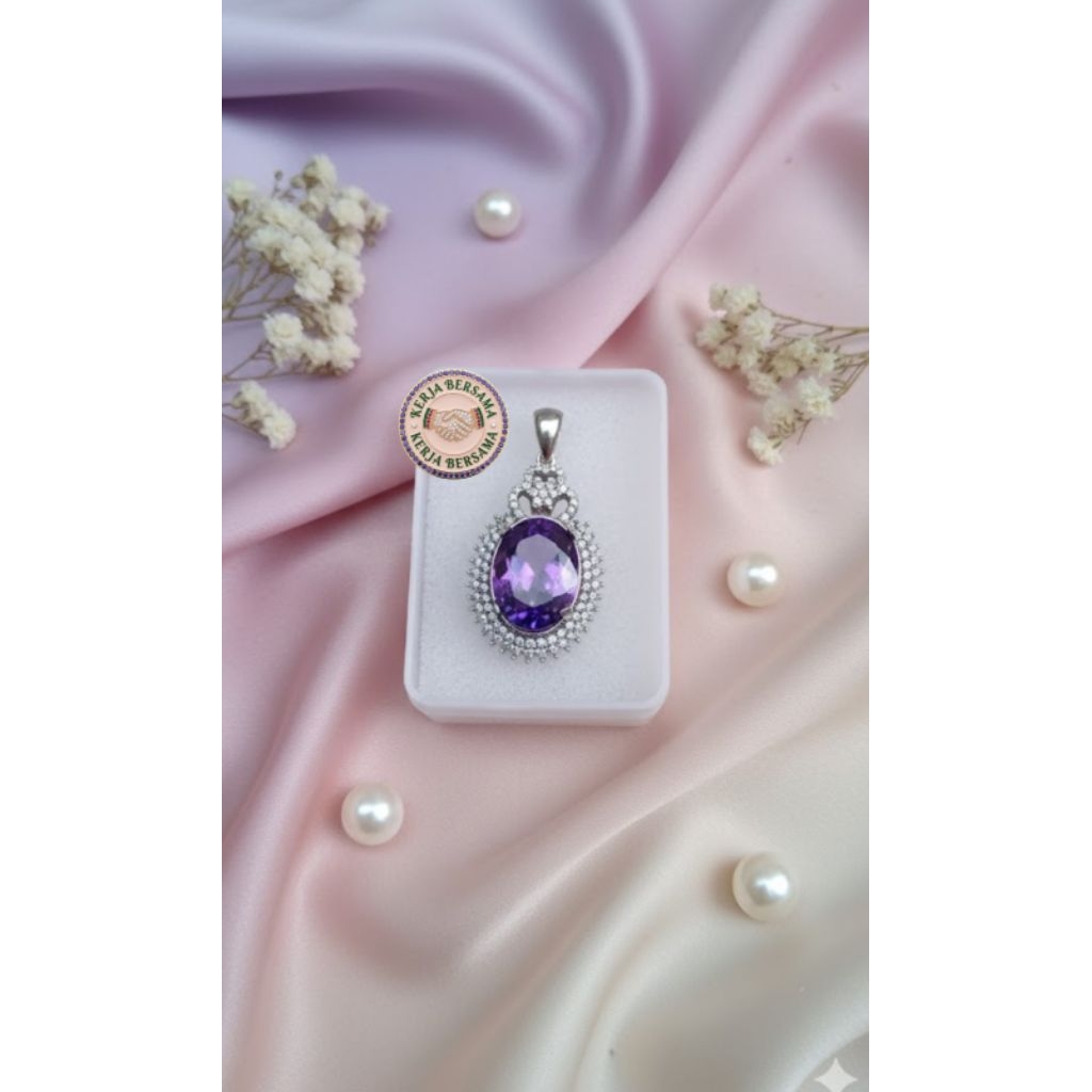 liontin perak batu purple topas