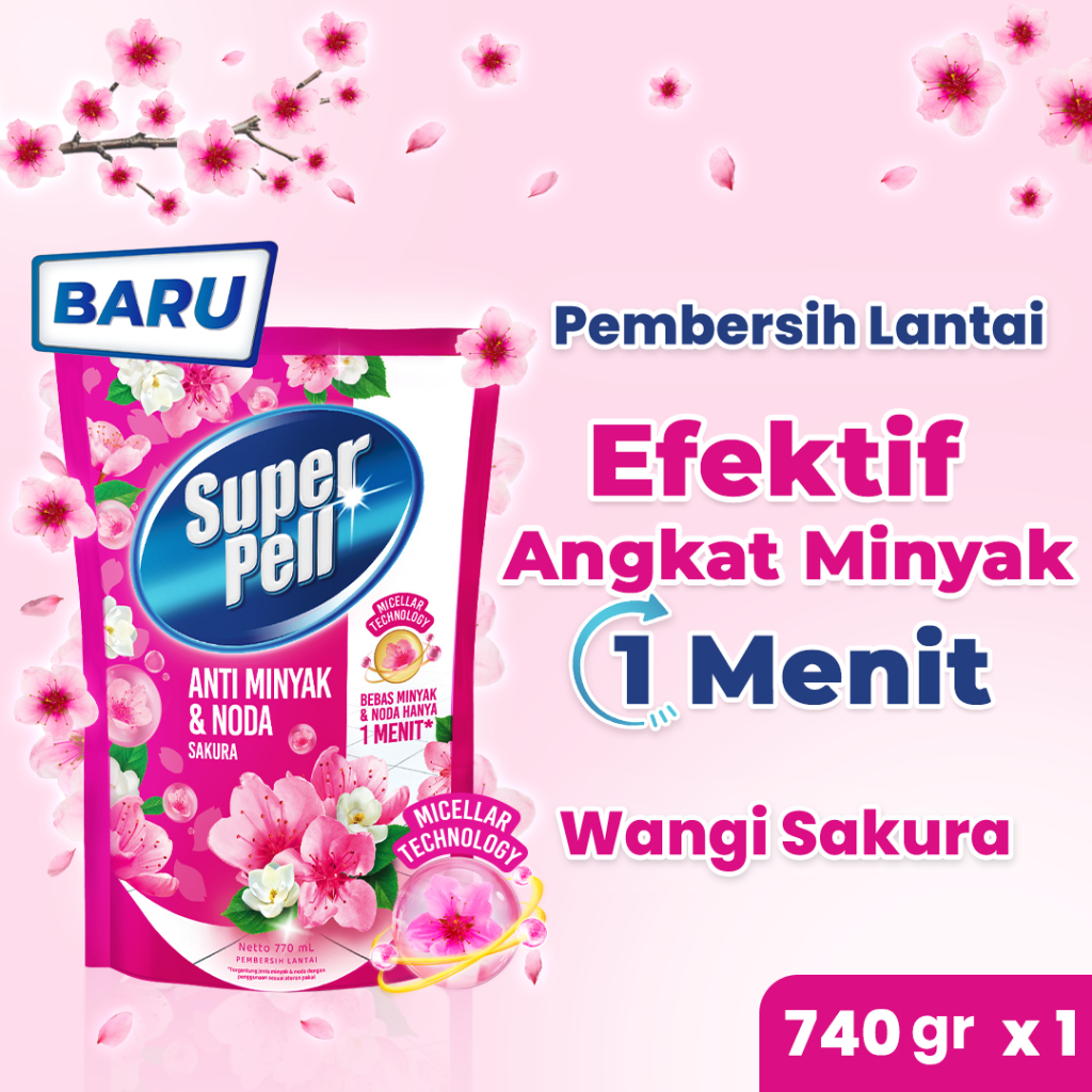 Super Pell Pembersih Lantai Anti Minyak & Noda dengan Harum Bunga Sakura 740g