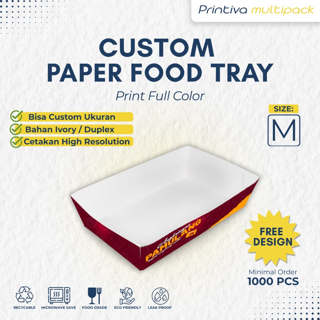Custom Food Tray/ Paper Tray Selip/ Rakit Food Grade Size M