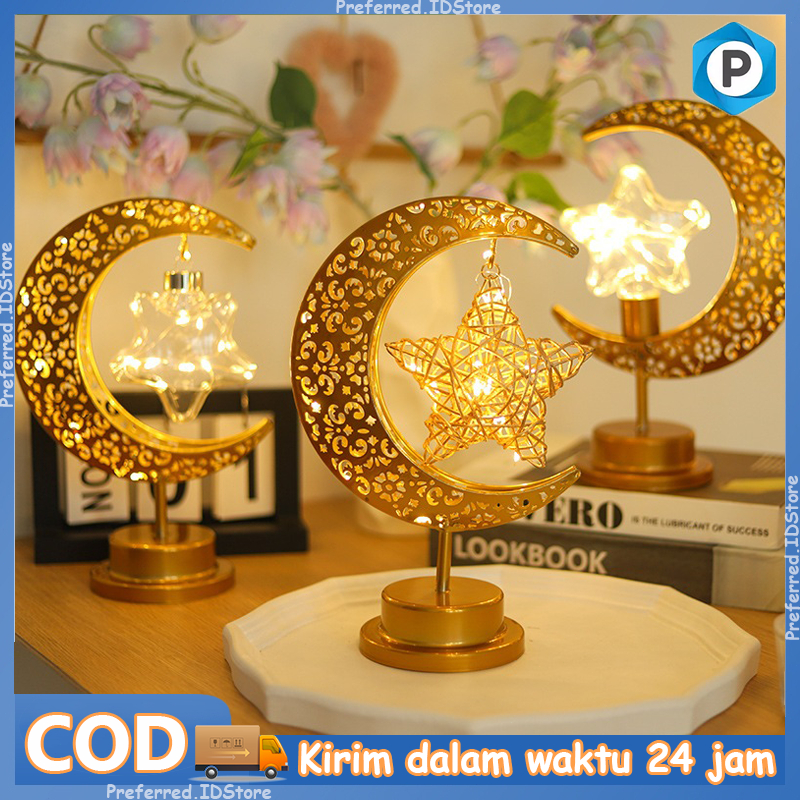 Lampu Bulan LED Idul Fitri Lampu Hias Rumah Dekoratif Lampu Led Lebaran Idul Fitri Hiasan Ramadhan