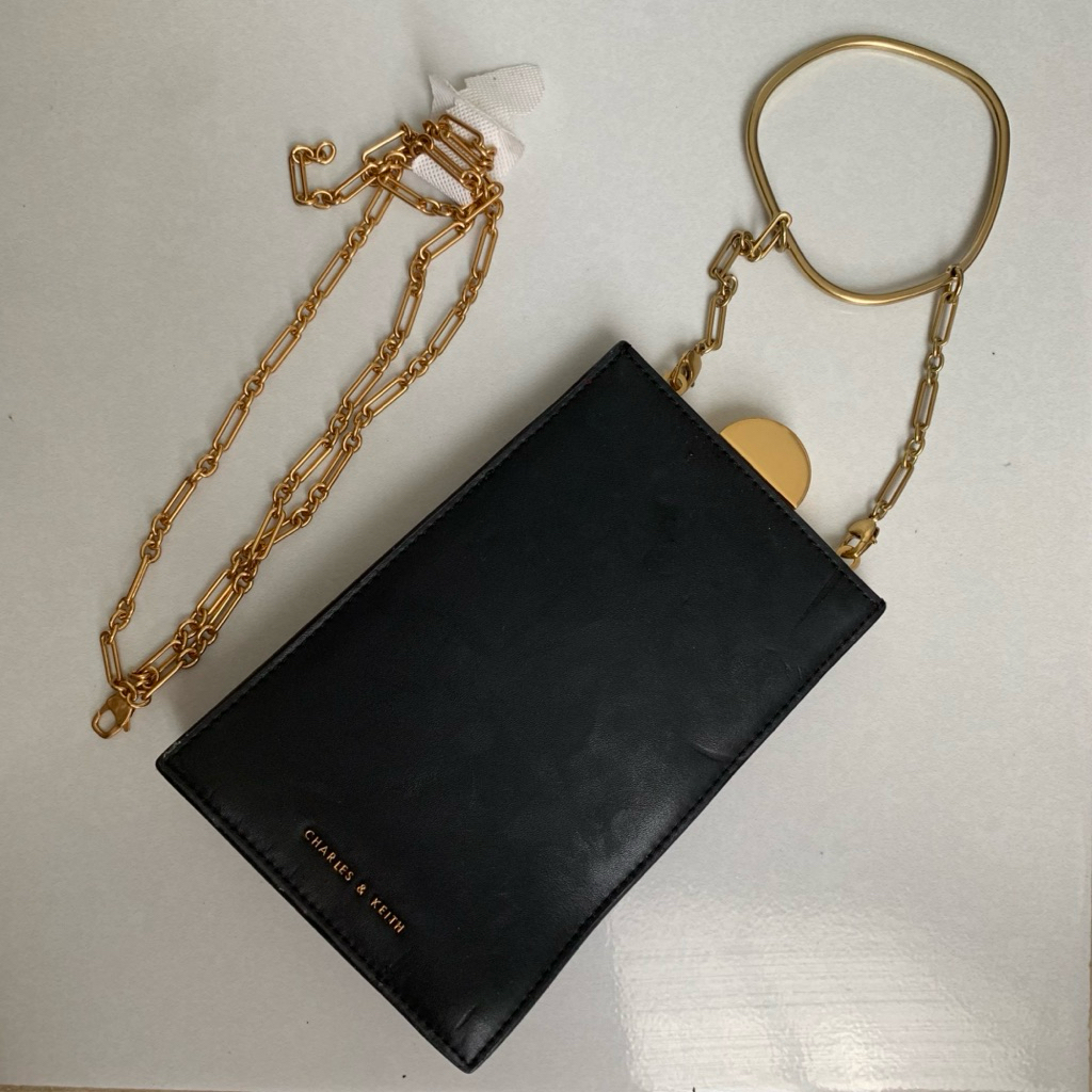 preloved Charles & Keith tanpa box black maroon bag clutch party kondangan