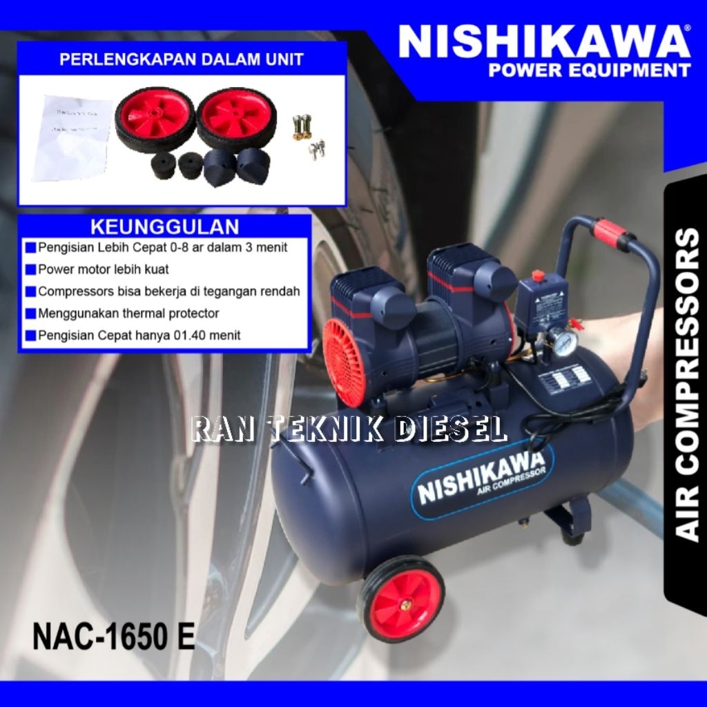 Kompresor Angin Tanpa Oli / Air Compressor NISHIKAWA NAC 1650 E / 50 Liter