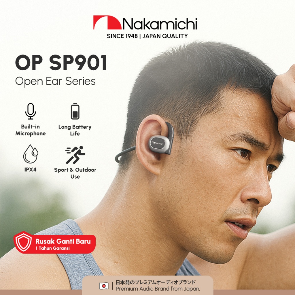 Nakamichi OP SP901 Open Ear Air Conduction IPX4 Sport Headset Bluetooth Anti Keringat