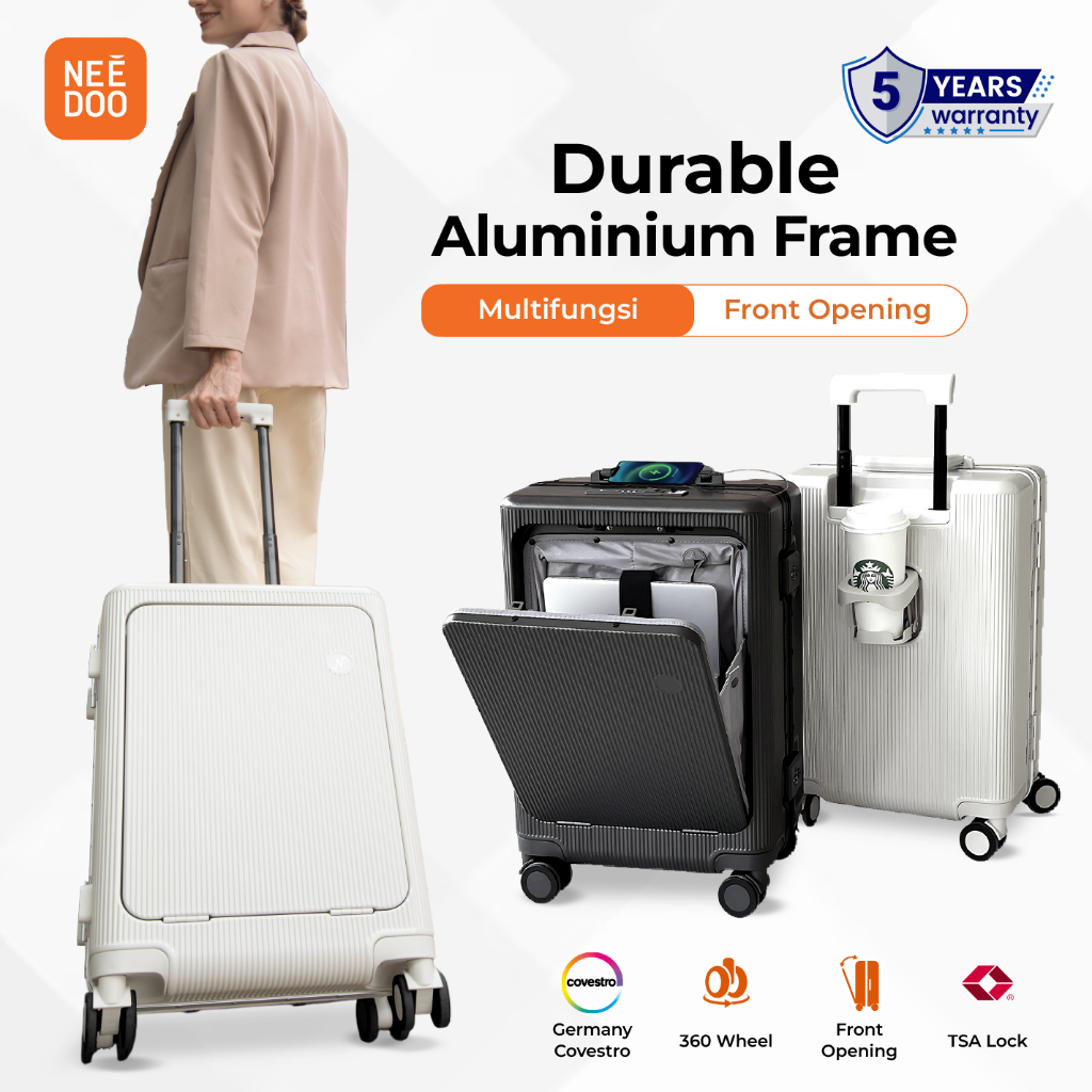 Needoo - koper Kabin 20 Inch bukaan depan Slot Laptop dan USB