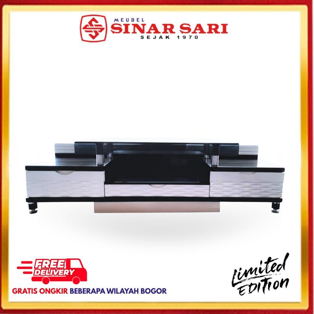Meja TV Minimalis Modern Hitam Glossy & Putih