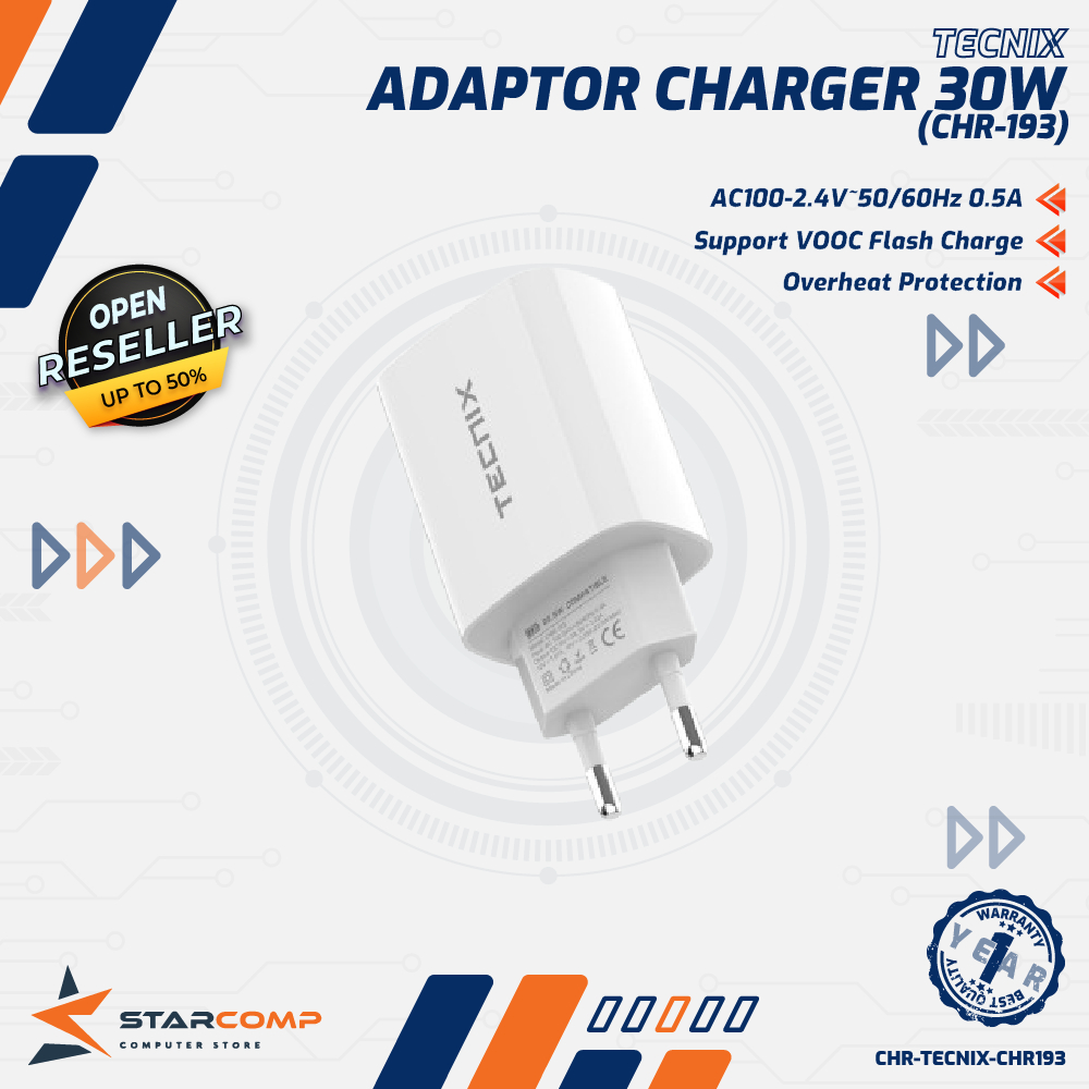 TECNIX CHR-193 ADAFTOR CHARGER 30WATT FAST CHARGING MULTI PROTOCOL