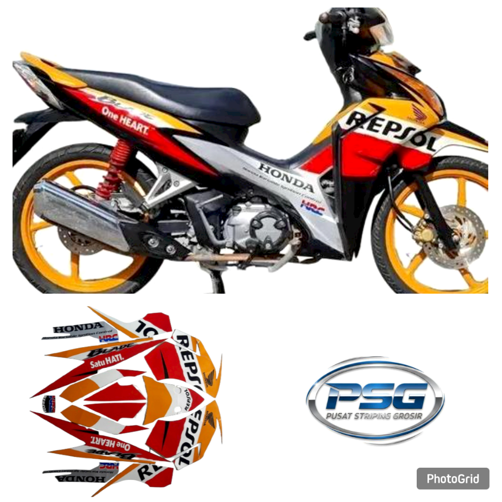 STICKER STRIPING BODY MOTOR HONDA BLADE REPSOL 110 2012 ORANGE