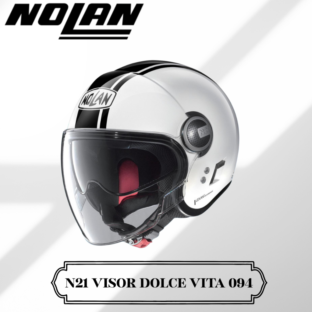 Helm Nolan N21 Visor 094 Dolce Vita Metal White Black Original - Half Face Retro Vespa Double Visor 