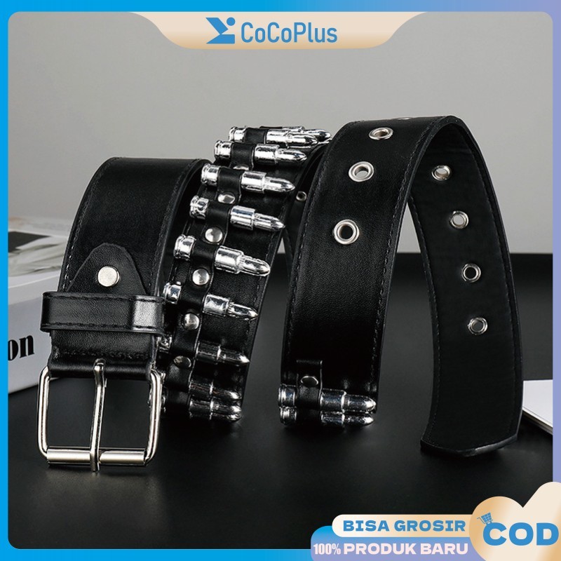 Fashion Belt Rivet Berongga Sabuk Punk Desain Peluru Gaya Rock untuk Pria Wanita Cocok Jeans Harian 